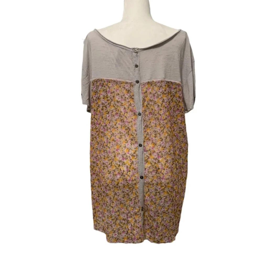 Free People Floral Lace Sheer High Low Button Back Top Large - Picture 5 of 7